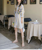 Advbridge Holiday Style Shirt Dress Embroidered Print Loose Dresses Women Irregular Stripes Top Korean Fashion Vestidos Para Mujer