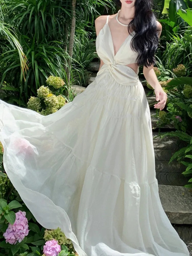 Advbridge Fashion Elegant Casual Women Summer Dress Spaghetti Strap Vintage A-Line Solid Chic Party Dresses Female Clothes Long Robe