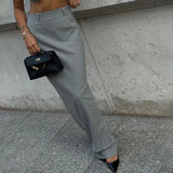 ADVBRIDGE  -  Trendy Office Lady Gray Versatile Half Skirt 2024 Casual High Waisted Zipper Straight Split Midi Skirts Temperament Outfits