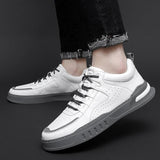 Advbridge Men's Cowhide Rubber Sole White Board Shoes New Lace Up Sports Shoes Men's Fashion Casual Shoes Driving Shoes Outdoor Work Shoes