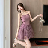 ADVBRIDGE  -  Purple Sweet Romantic Fairy Vestidos Mujer Bras Sexy Elegant Strap Dresses for Women Cute Mesh Princess Dress Ladies Summer Sale