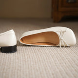 ADVBRIDGE  -  Women's genuine leather round toe sweet bowtie slip-on flats 3cm round low heel elegant ladies slim daily dress shoes for woman