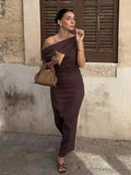 Advbridge Elegant Pleated Dress Women Solid Slash Neck Off Shoulder Sleeveless Slim Female Dresses 2024 Summer Fashion Lady Beach Robes