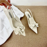 ADVBRIDGE  -  Pink High Heels Sexy Pointed Toe Slingback Shoes Design Flower Low Heel Office  Shoes White Pumps Chaussures Femme