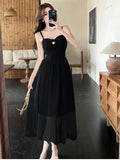 ADVBRIDGE  -  Women's Spaghetti Strap Dresses for Sweet Lace Strapless Sexy Mesh Vestidos Elegant Apricot Summer French Style Fairy Dress