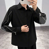 Advbridge Spring Autumn New Fashion Turn-down Collar Long Sleeve Solid Men's Clothing Blouse Korean Button Zipper Trend All-match Shirts