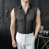ADVBRIDGE  -  Slim Korean Style Sleeveless Trendy Business Casual Men's Hollow Cool Breathable Vest Shirt