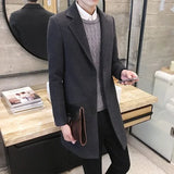 Advbridge Men Long Cotton Coat Autumn Winter New Wool Blend Pure Color Casual Business Fashion Slim Windbreaker Jacket Men Clothing