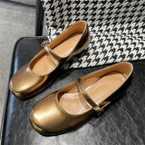 ADVBRIDGE  -  Street Style Fashion Round Toe Mary Jane Belt Buckle Women's Pumps Ladies Elegant Square Heel Office Lady Gold Silver Shoes