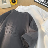 Advbridge Classic Embossed Lettering T-Shirt Summer New Men's Short Sleeve Round Neck Casual T-shirt Vintage Streetwear Plus Size Tops