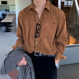 Advbridge Men Clothing Korean Fashion Vintage Corduroy Solid Lapel Button Shirt Casual Streetwear Long Sleeve Loose Tops Camisas De Hombre