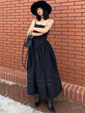 Advbridge Casual Solid Lace Trim A-Line Long Dress Slim Slash Neck Sleeveless Maxi Dresses For Women Summer Fashion Ladies