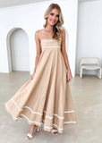 Advbridge  Summer Strap Low Square Collar Layered Elegant Beach Holiday Party Long Dress