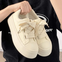 ADVBRIDGE  -  Minimalist Style Canvas Shoes Solid Color Thick Sole Womens Casual Shoes Fashions Low-top Lace Up Shoes for Ladies