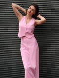 Advbridge 2024 Fashion Sleeveless Crop Top + High Waist Long Skirts 2 Pieces Sets Summer Slim Pink Skirt Sets Women Office Outfit