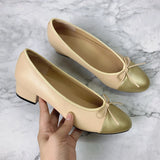 Advbridge Large 43 Multi-Color Bow Ballet High Heels Spring and Autumn Round Toe Fight Work Outside Wearing Block Heel Women's Shoes