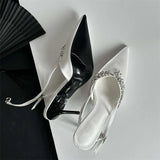 ADVBRIDGE  -  Satin CRYSTAL Rhinestone Women Pumps Fashion Slingbacks Buckle Strap Bridal Thin Heels Shoes Zapatillas De Mujer