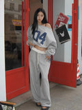 Advbridge Casual 2 Piece Sets Women Outfit Pant Sets Oversized Korean Style Jersey Set Vintage Letter Print Off Shoulder Tracksuit