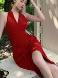 Advbridge Spring Summer Vintage Women Halter Sexy Midi Party Dress Sleeveless Bodycon Slim Elegant Fashion Birthday Robe Female Vestidos