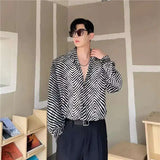 ADVBRIDGE  -  Men's Stripe Shirts New Summer Personalized Trendy Lapel Print Style Korean Male Long Sleeve Casual Shirt Tide 2025