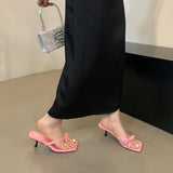 ADVBRIDGE  -  5cm Low Heeled Shoes Woman Slippers Black Bow Flip Flops Ladies Sandals New Arrival Pink Summer High Heels Sandale Femme