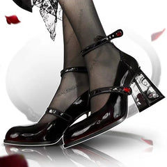Advbridge Rose Thick Heels Women's Shoes Gothic High Heels Retro Single Shoes Lorita Lori Jk PU Shoes Cos Loli