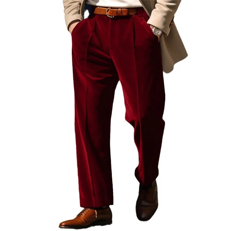 Advbridge Autumn Winter Men Velvet Suit Pants Leisure Oblique Insertion Pocket Straight Trousers Comfortable Business Vacation Casual Pant