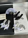 Advbridge Sexy Women Sandals Pointed Toe Summer Dress Shoes Black White Silver Back Strap Bow Design Size 35-39 Thin High Heels Sandals