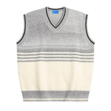 Advbridge Men's Contrasting Color Gradient Knit Vest V-neck Fashionable Loose Casual Sweater Couple Street Harajuku Comfortable Pullover