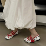 ADVBRIDGE  -  Retro Red Polka Dot Mary Jane Shoes Women Fashion Narrow Band Buckle Bowknot Flat Sandals Women Comfortable Elegant Casual Shoes
