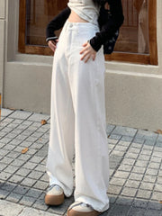 Advbridge White Wide Leg Jeans Women High Waist Office Lady Loose Casual Trousers 90s Vintage Streetwear Baggy Korean Fashion Pants