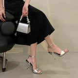 ADVBRIDGE  -  Blue Heels Sandals Sexy Peep Toe Stiletto Heels 9cm Ladies Summer Dress Shoes Silver Belt Cross Ankle Sandalias De Mujer 2025