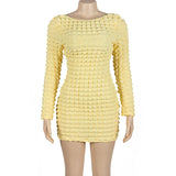 ADVBRIDGE  -  Autumn Yellow Sexy Open Back Popcorn Texture Short Dress Skinny High Waist Hipster Mini Dress Women Elegant Club Streetwear