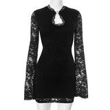 Advbridge Elegant Red Sheer Lace Mini Dress for Women Sexy Hollow Out Slim Christmas Party Dress Autumn Long Sleeve Evening Dress 2024