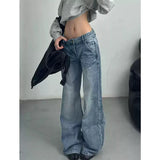 Advbridge Women's Retro Casual Wide Leg Baggy Denim Trouser Harajuku Pocket High Waist Loose Jeans Autumn Y2K 2000s Pants