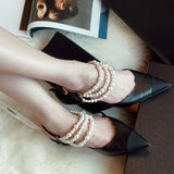 Advbridge New Buckle Pearl Sandals Women Fashion Pointed Toe Wedding Shoes Women Mary Jane Shoes High Heels Sandalias de las mujeres