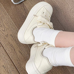 ADVBRIDGE  -  Minimalist Style Canvas Shoes Solid Color Thick Sole Womens Casual Shoes Fashions Low-top Lace Up Shoes for Ladies