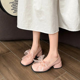 ADVBRIDGE  -  Womens Summer New Fashion Bow Designer Party High Heels PU Leather Elegant Slip-On Women's Square Toe Low Top Shoes Zapatos