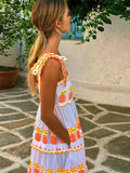 ADVBRIDGE  -  Halter Lace Up Print Dress Cake Contrast Color Pleated Layered Suspender Baggy Women Beach Strap Long Dresses Fuffy Robes Summer
