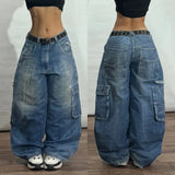 Advbridge Streetwear New Fashion Multi-pocket Letter Print Baggy Jeans Men Y2K Harajuku Vintage Rock Gothic High Waist Wide Leg Pants
