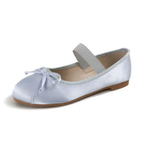 ADVBRIDGE  -  Elastic Band Silk Bow Ballet Flat Shoes for Women Round Toe Pink Bow Loafers Soft Soled Women Silk Deer Leather Shoes