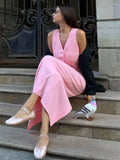 Advbridge 2024 Fashion Sleeveless Crop Top + High Waist Long Skirts 2 Pieces Sets Summer Slim Pink Skirt Sets Women Office Outfit