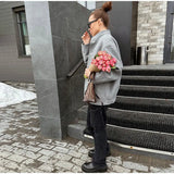 Advbridge Loose Woolen Blends Big Pockets  Autumn Jacket Women Long Sleeve Elegant Single Breasted Lady Grey Commuter Street Coat