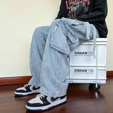 Advbridge hiphop street pants high street fashion ins dark multi-pocket workwear jeans men's loose straight