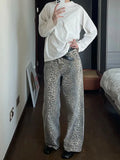 Advbridge Vintage Leopard Print Jeans Women Baggy High Waist Y2k Streetwear Hip Hop Wide Leg Pants Harajuku Casual Denim Trousers