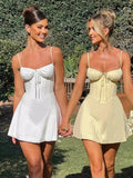 Advbridge Lace Up Mini Summer Dress Sundress Women Spaghetti Strap Sexy Short White Beach Vestidos Fishbone Party Club Dress 2024