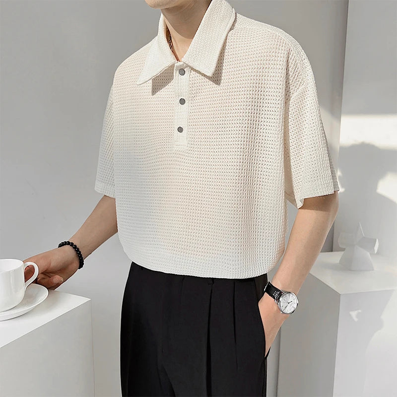 Advbridge -  Men'S Solid Color Polo Shirts Summer Thin Short Sleeve Comfortable Loose Plus Size Fashion Male Tops Lapel Short Sleeves E156