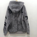 Advbridge Womens Cotton Jacket Solid Color Letters Imitation Mink Velvet Zipper Hoodie Autumn and Winter Couple Style Cotton Cardigan
