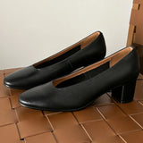 ADVBRIDGE  -  Women's sheepskin round toe slip-on pumps high quality soft comfortable 5cm thick med heel OL style daily dress heeled shoes hot