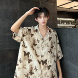 Advbridge Summer Butterfly Printed Tie-dye Shirt Men Windsor Collar Loose Casual Short Sleeve Shirts Oversize Streetwear Boy Girl Blouses